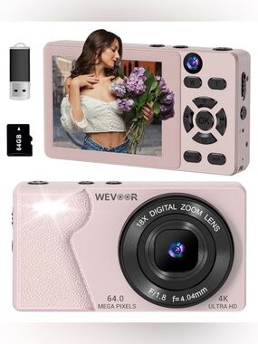 Pink Digital Camera 4K Ultra HD - 18x Zoom
